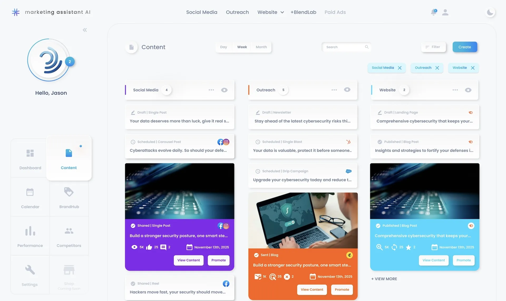 Marketing Assistant AI dashboard